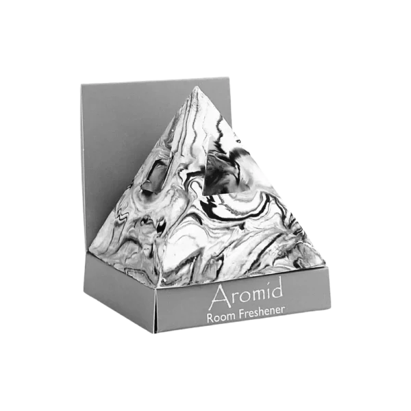 black and white marble Pyramid in a grey box