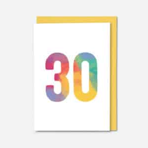 number 30 in multi colour on a white background