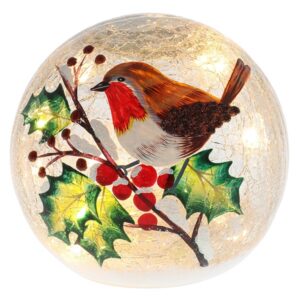 Crackle effect LED Ball with painted Robin