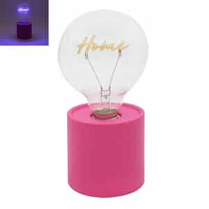 Pink lamp base with home written in a light bulb