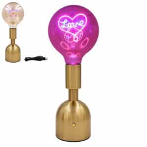 gold base lamp with pink lneon love letters in pink