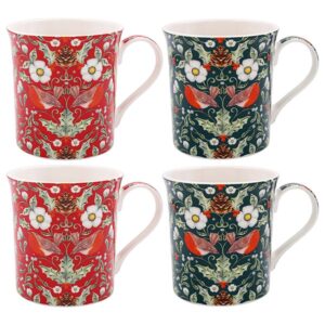 robin and holly pictured mugs set of 4 2 red 2 green