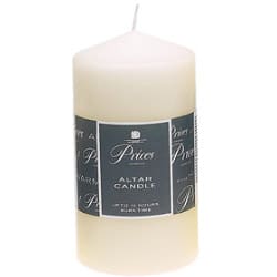 ivory candle with grey label