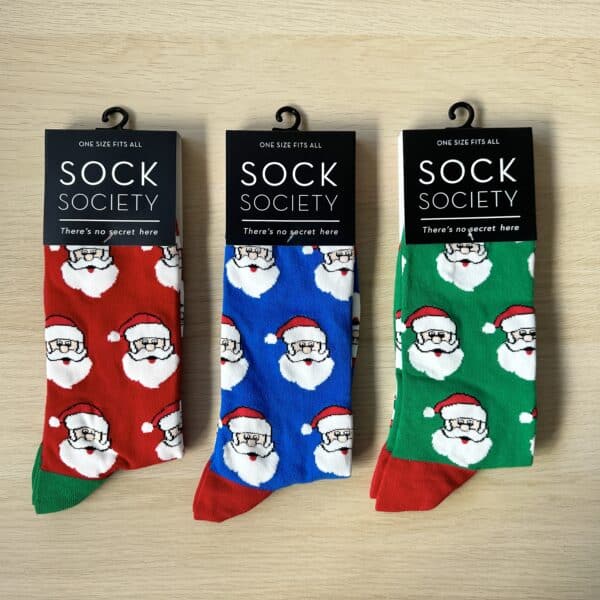 3 pairs santa face socks socks in red blue green