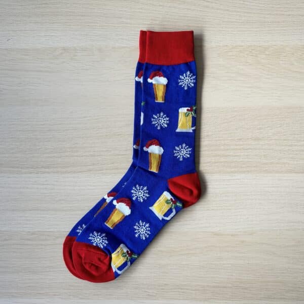 blue and red beer socks