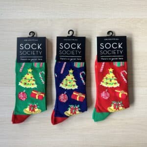 set of 3 festive socks in green navy and red