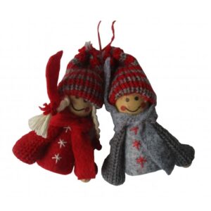 hanging grey and red dolls