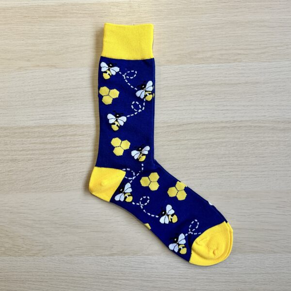 Socks Society blue with yellows bees toe and heels