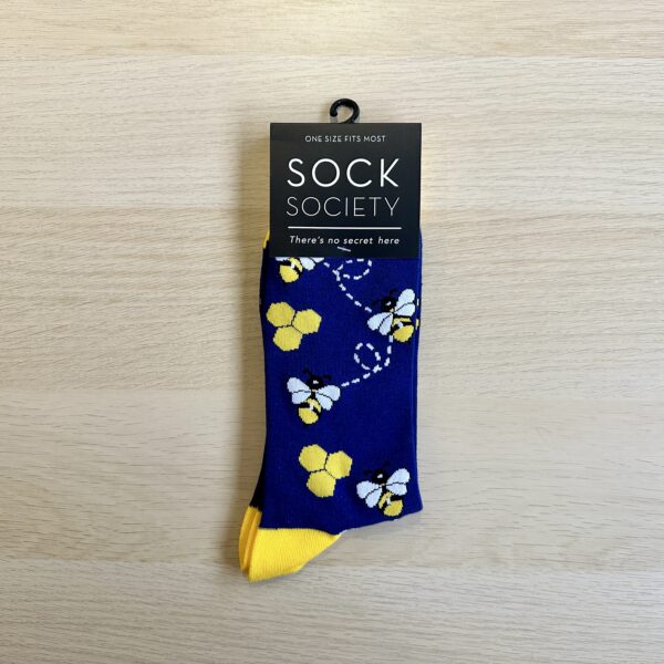 Socks Society blue with yellows bees black label