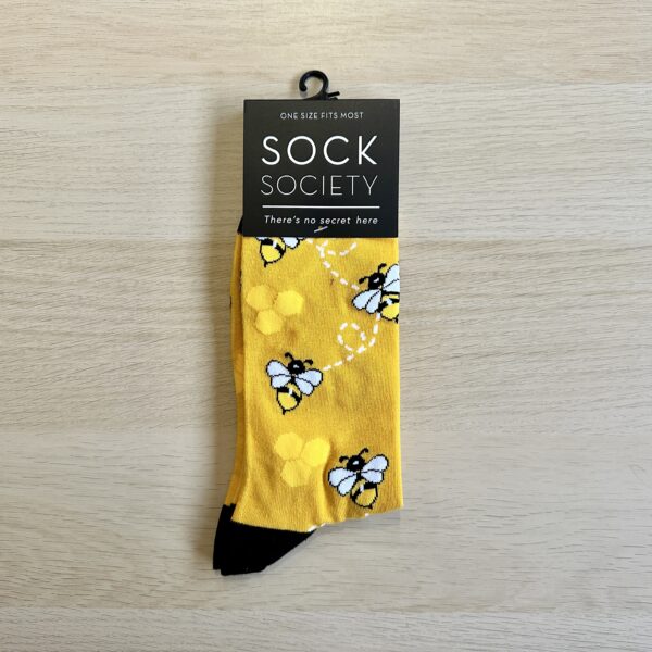 sock Society bees yellow with black label