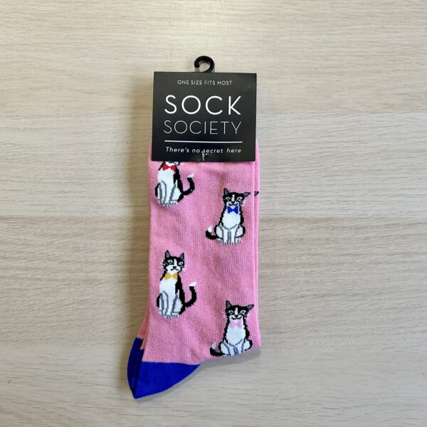 Sock Society pink socks with cats on them