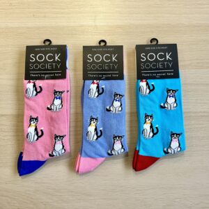 Sock Society cats 3 pairs of socks 1 turquoise 1 blue and 1 pink