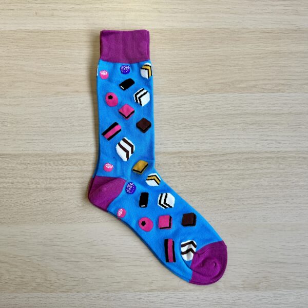 Liquorice socks turquoise with purple toe and heels