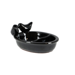 Black ceramic Bird feeding and drinking bowl image