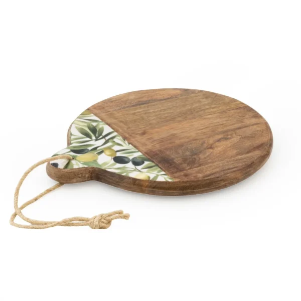 Handcrafted Round Chopping Board Mango Wood - Olives