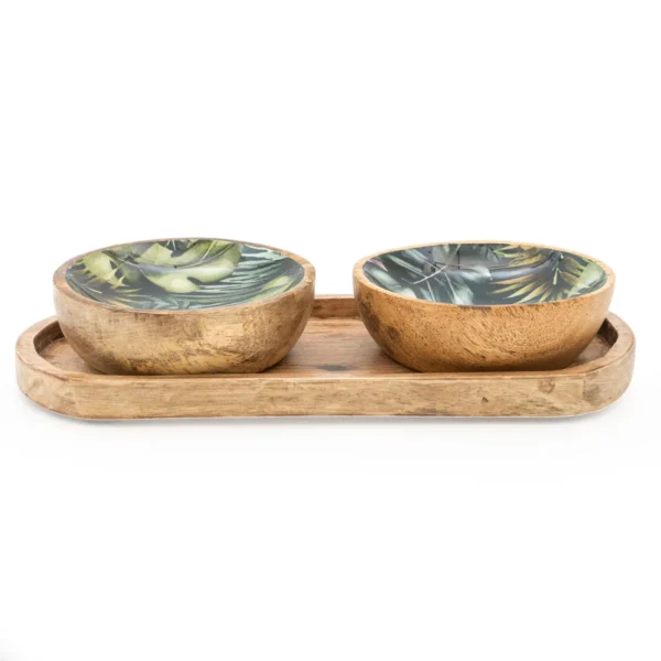 Set of 2 Small Mango Wood Dipping Bowls - Bali Whirl