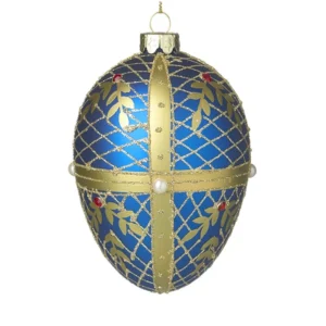 Blue And Gold Decorated Glass Egg Bauble