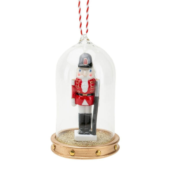 Festive 13cm Glass Bauble - Nutcracker Under a Cloche