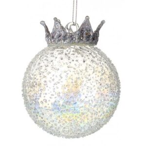 Festive 10cm Glass Bauble - Glitter Crown Bauble