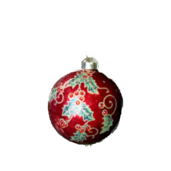 Glass Adora Holly Christmas Tree Decoration:Bauble - 8cm