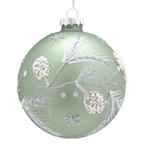 Embellished Sage Green Large Glass Bauble