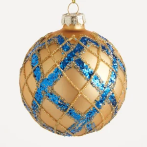 gold blue tartan baubles