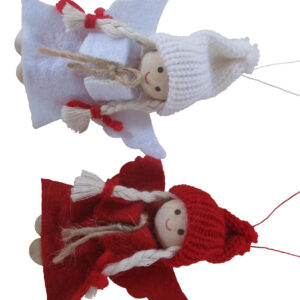 Small Wooden Hanging Christmas Fairy Dolls White and Red