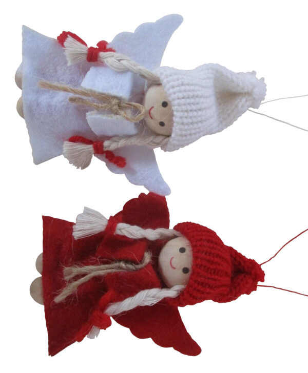 Small Wooden Hanging Christmas Fairy Dolls White and Red