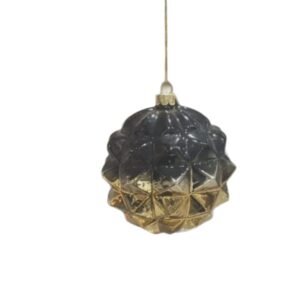 Festive Pine Cone Style Black And Gold Glass Bauble