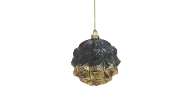 Festive Pine Cone Style Black And Gold Glass Bauble