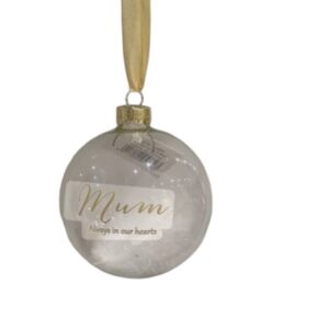 Festive Memorial Clear Glass Bauble With Feather Mum