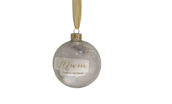 Festive Memorial Clear Glass Bauble With Feather Mum