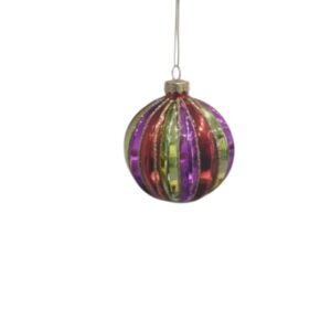 Festive Glass Stripe Multi Colour Bauble With Gold Glitter