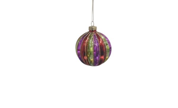 Festive Glass Stripe Multi Colour Bauble With Gold Glitter