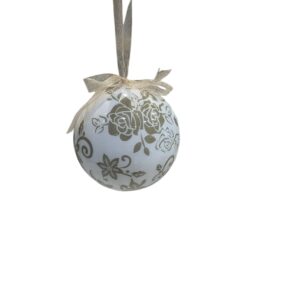 Vintage Gold and White Pattern Bauble With Flowers