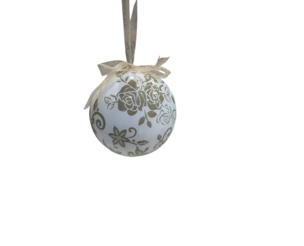 Vintage Gold and White Pattern Bauble With Flowers