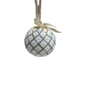 Festive Vintage Gold and White Squares With Flowers Bauble