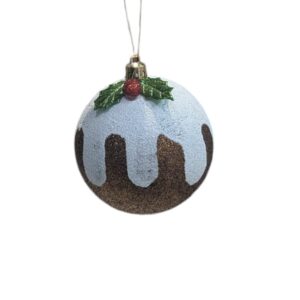 Festive Christmas Pudding Bauble Glittered With Holly