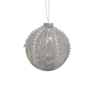 Festive Clear Glass Bauble With Silver Glitter and Gems