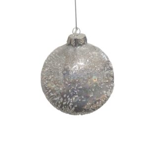 Festive Large Grey/Silver Crusted Ice Glass Bauble