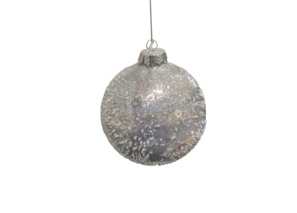 Festive Large Grey/Silver Crusted Ice Glass Bauble