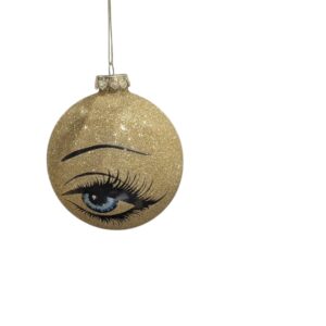 Festive Gold Glitter Glass Bauble with Eye and Lashes