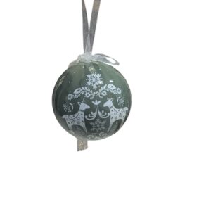 Festive Vintage Green Bauble With White Flower Design 