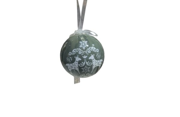 Festive Vintage Green Bauble With White Flower Design 