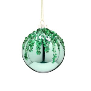 Green Sequins SnowCap Glass Bauble