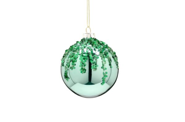 Green Sequins SnowCap Glass Bauble