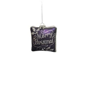 Festive Purple Glass Shaped Pillow and Silver Glitter Bauble