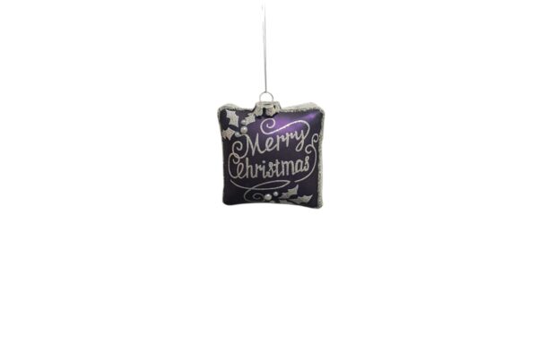 Festive Purple Glass Shaped Pillow and Silver Glitter Bauble