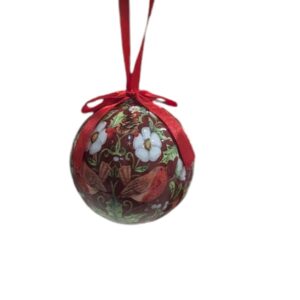 Festive Vintage Red Bauble With White Daisy Flowers, Robin And Holly