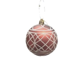 Festive 8cm Reddish Glass Bauble With White Pattern